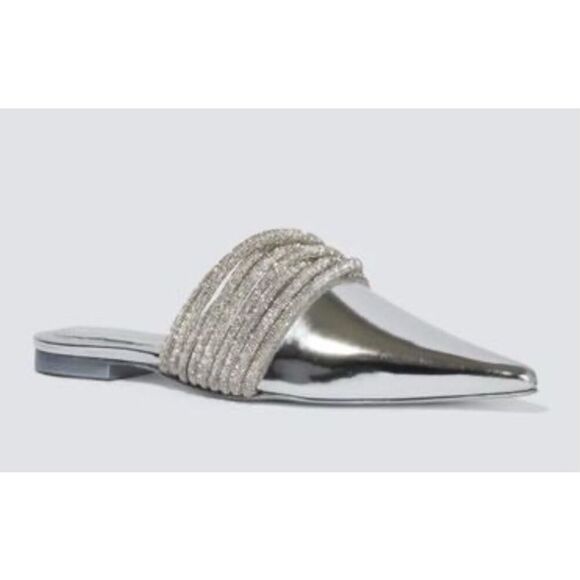 Johnathan Simkai Lian multi strap crystal mules in silver NWB Size 37/7 - Picture 1 of 8